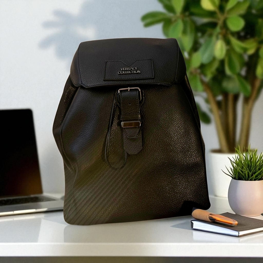Versace Collection Black Backpack Sleek Minimalist Design